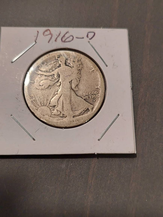 1916d walking liberty half dollar coin, first year key date American coin,  free shipping us coins