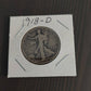 1918d early silver walking liberty half dollar very good, tough date