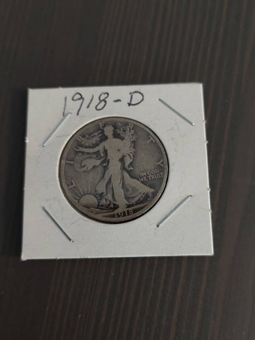 1918d early silver walking liberty half dollar very good, tough date