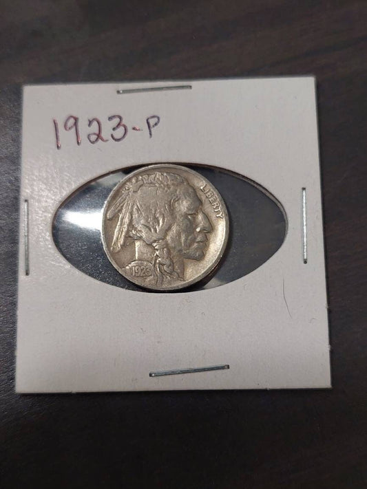 1923p buffalo nickel, better early date very fine coin