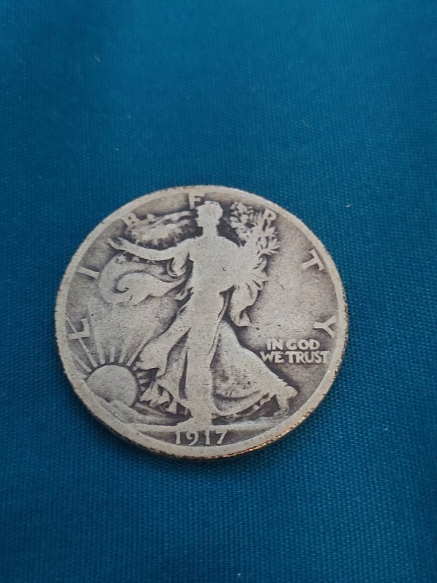 1917 walking liberty silver half dollar, second year, us coin collecting, antique coin 90 percent silver collectible money