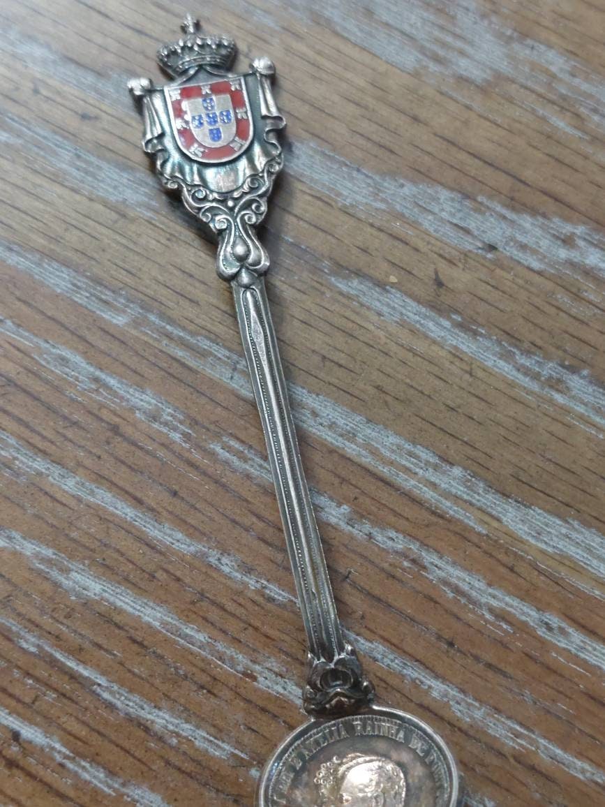 1908 Portuguese silver coin, made into 4 inch long decorated sterling silver spoon