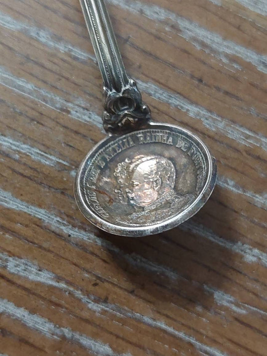 1908 Portuguese silver coin, made into 4 inch long decorated sterling silver spoon