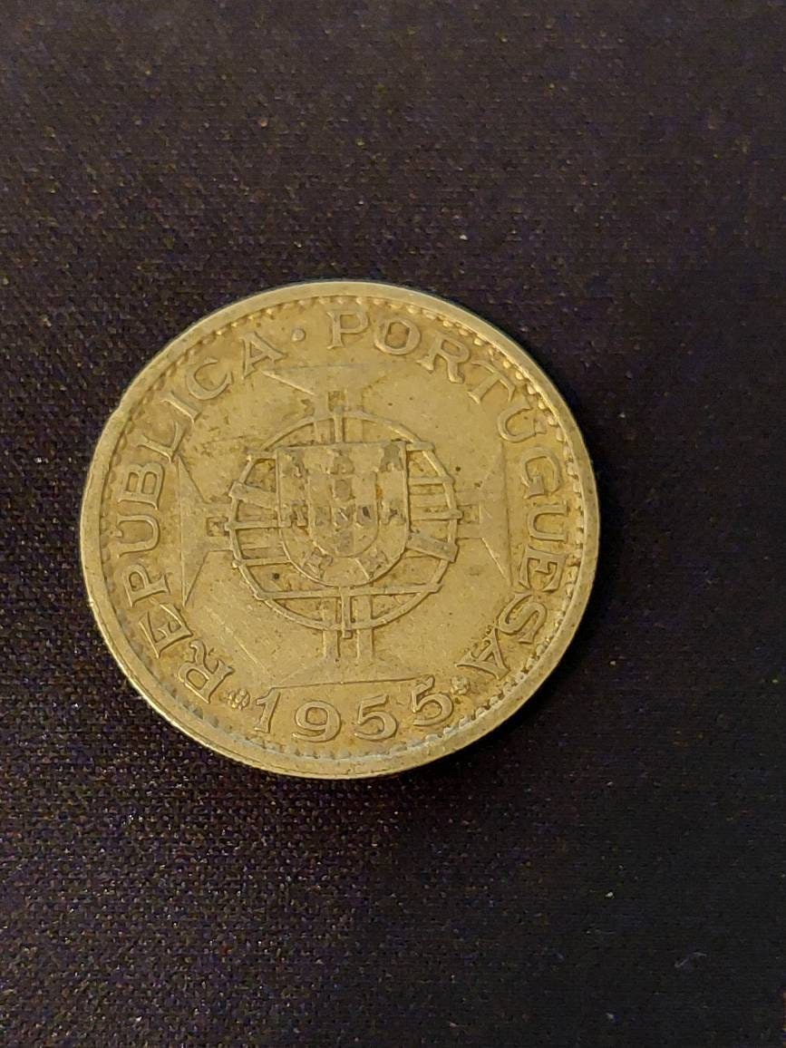 1955 republic of Portugal,  Mozambique African 20 escudo silver coin, antique coin collecting