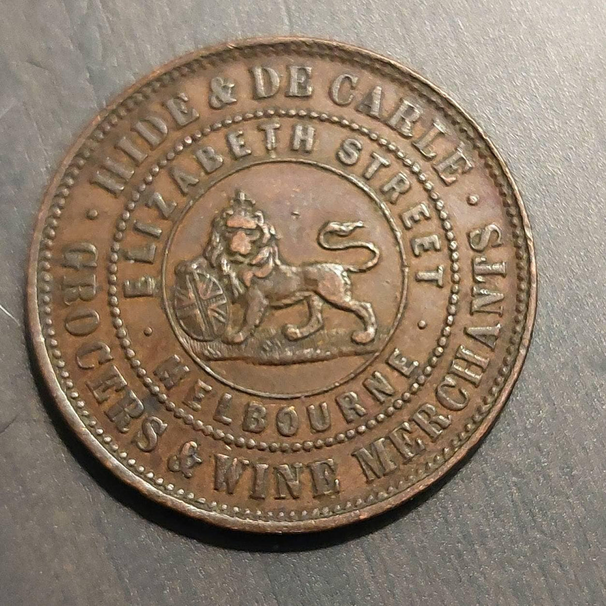 1858 Melbourne Australia one penny bank token, very rare! Queen Victoria large cent copper token-- free shipping