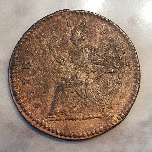 1722 woods hiberia colonial half penny, Scarce nicer than average pre united states revolution copper coin, ships free