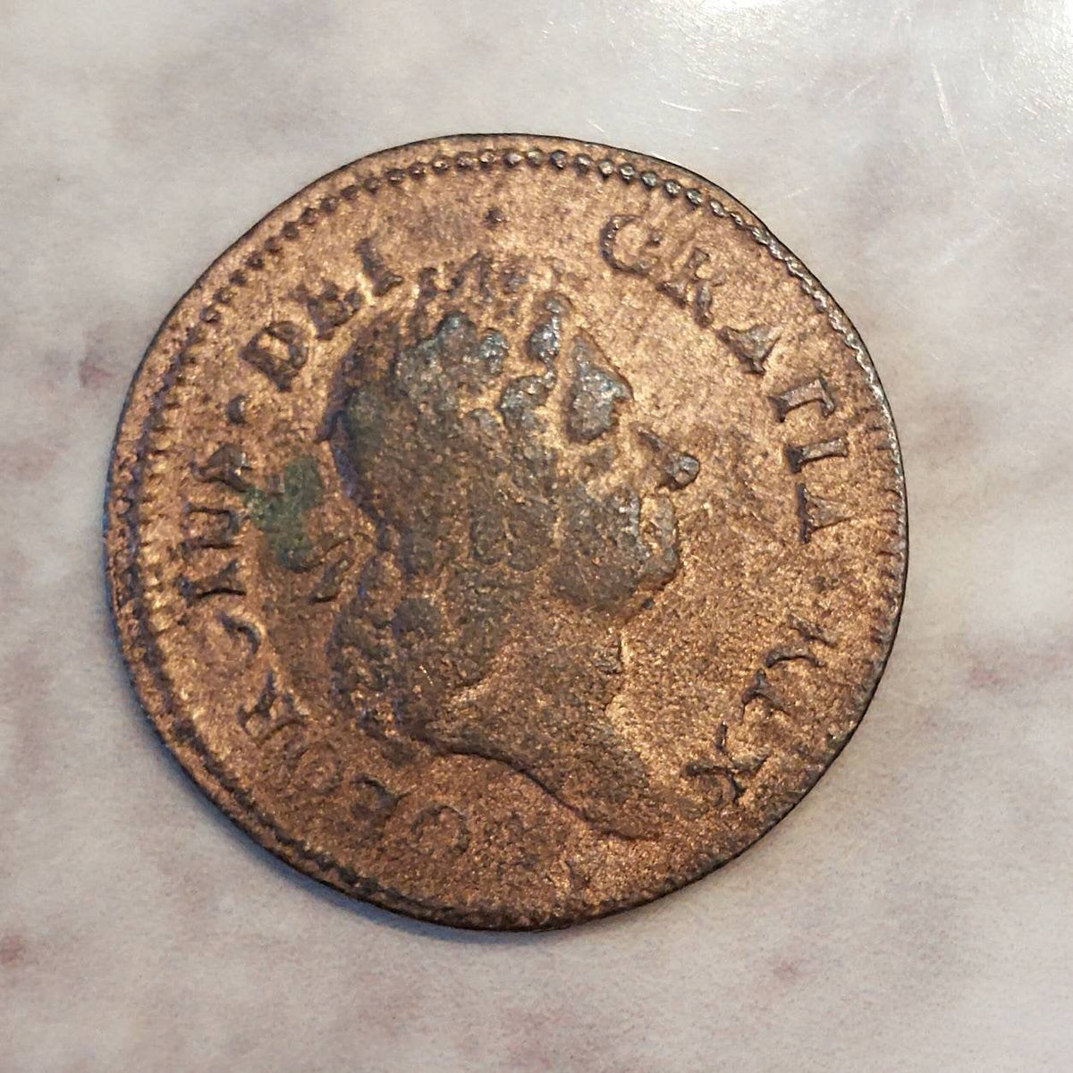 1722 woods hiberia colonial half penny, Scarce nicer than average pre united states revolution copper coin, ships free