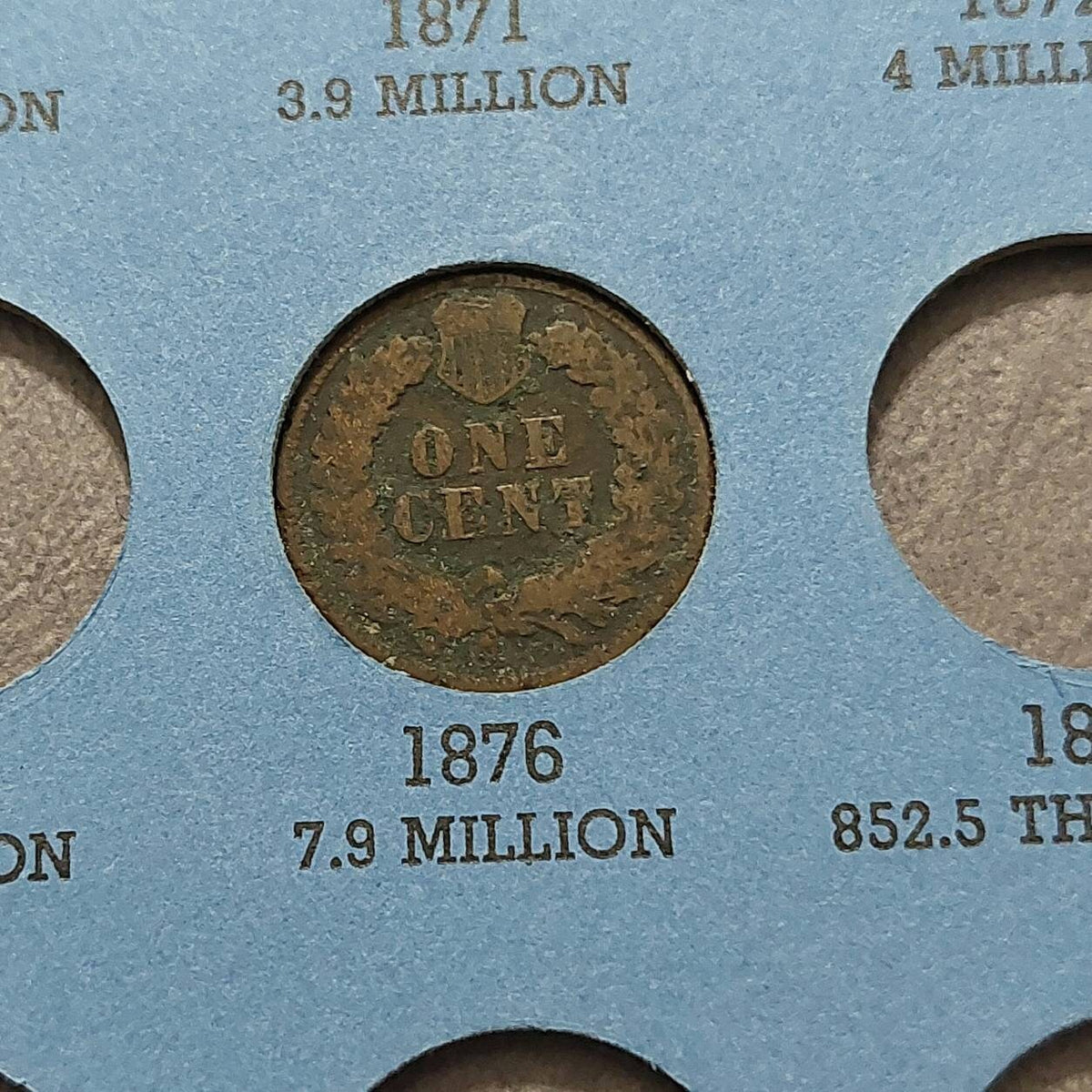 Indian head cent collection in vintage Whitman blue albulm, 16 coins including a 1876 semi key date. Ships free. Look!