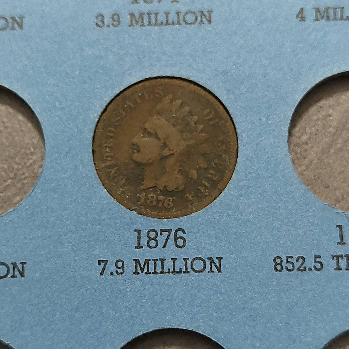 Indian head cent collection in vintage Whitman blue albulm, 16 coins including a 1876 semi key date. Ships free. Look!