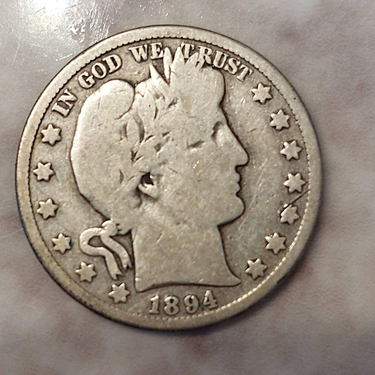 1894s silver barber half dollar coin, good+/very good coin, early san Francisco date