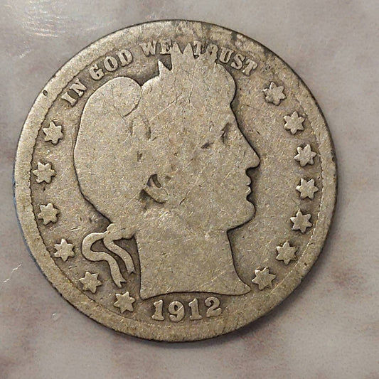 1912s barber silver quarter,  Scarce date mintage of only 700,000!