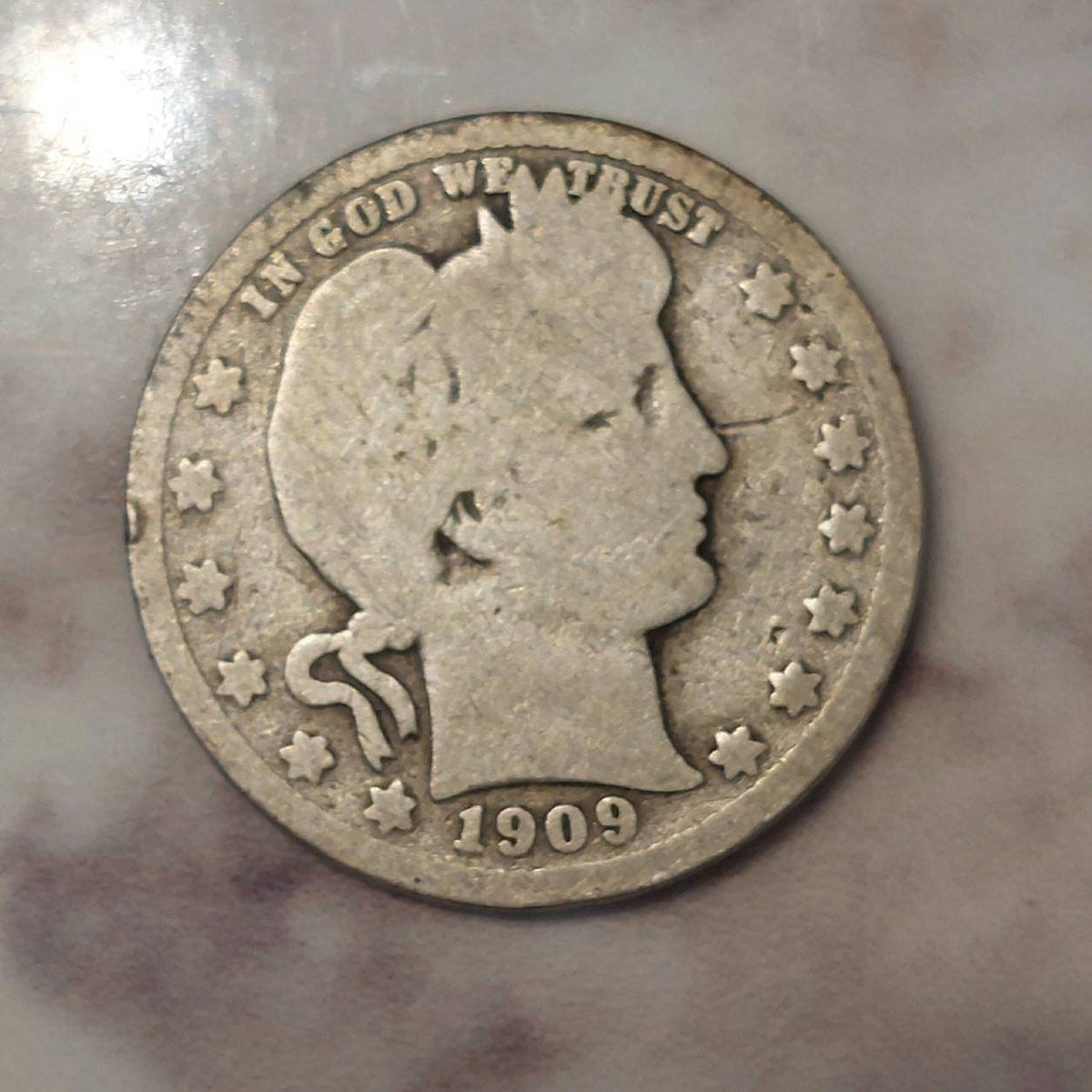 1909s barber silver quarter,  low mintage san Francisco date coin, only 1.3 million minted