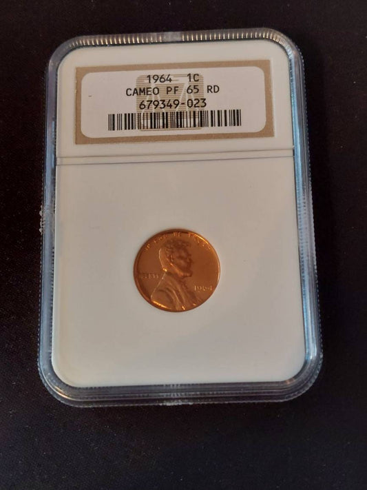 1964 proof copper Lincoln cent, graded proof65 red cameo by ngc