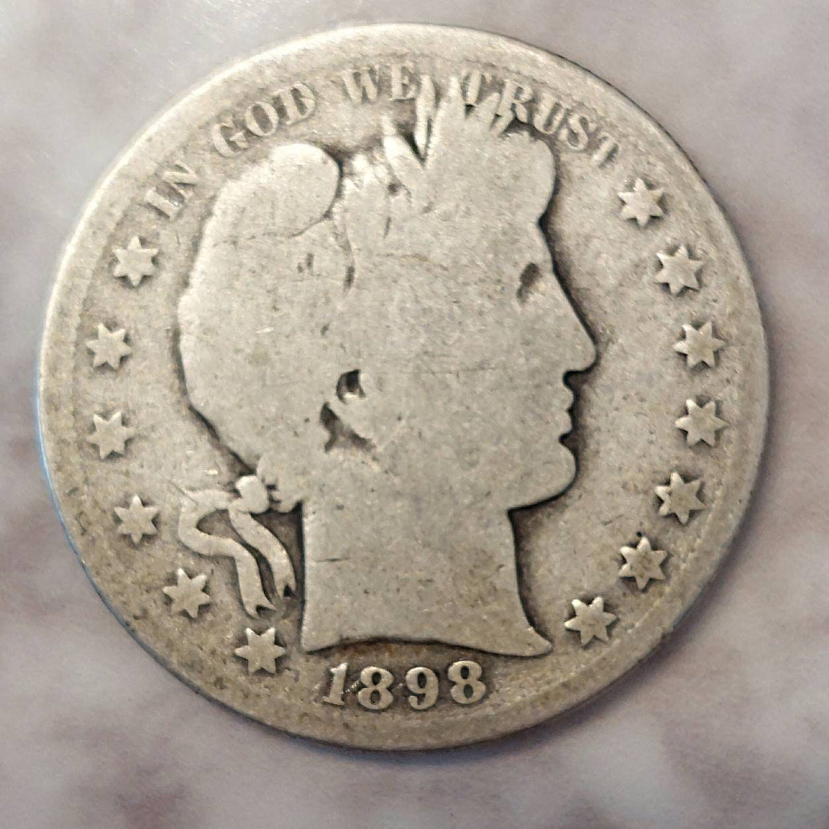 1898s barber silver half dollar coin, tough san Francisco mint date,  circulated, us coins