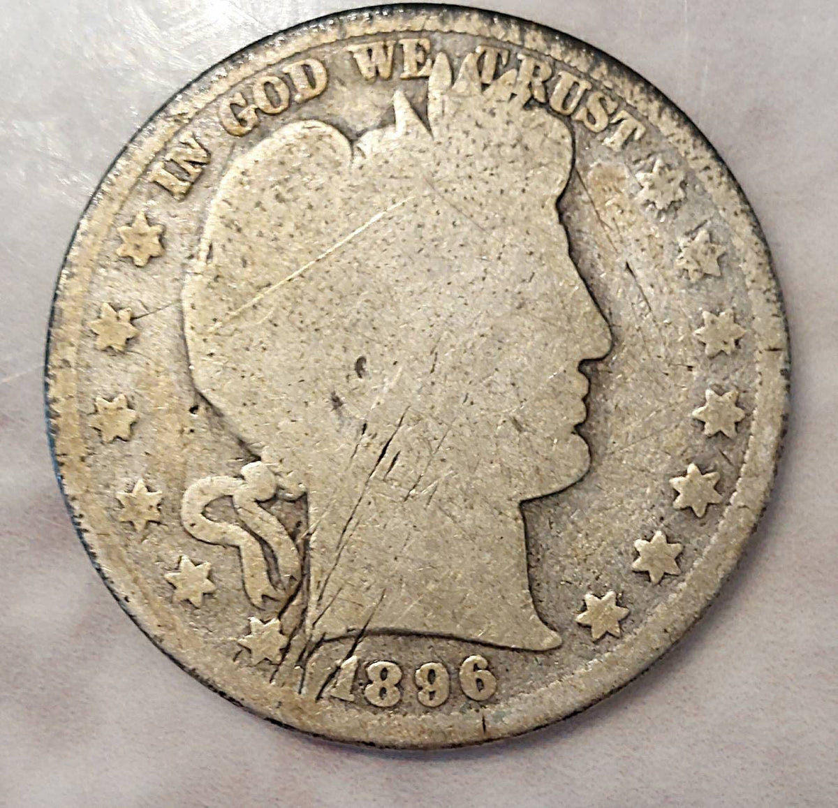 1896p barber half dollar,  Scarce semi key date, mintage under 1 million.  About good, us coins