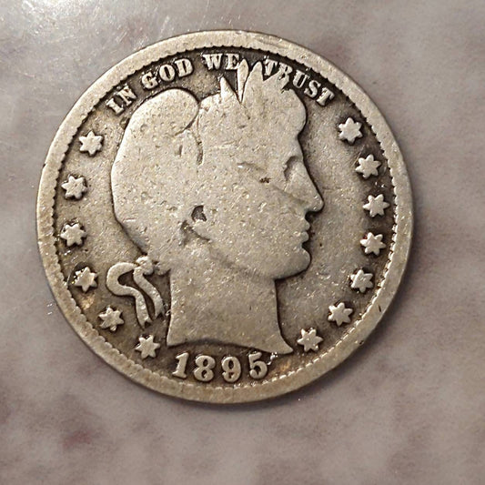 1895p barber silver quarter, solid good condition 1800s coin