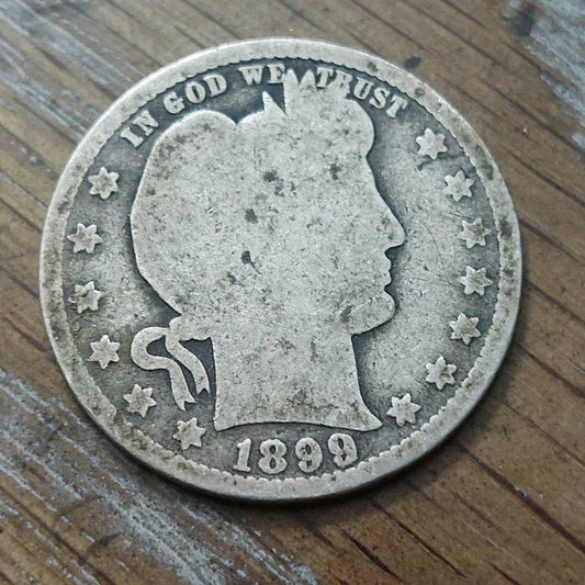 1899o barber silver quarter,  New orleans mint semi key date good details