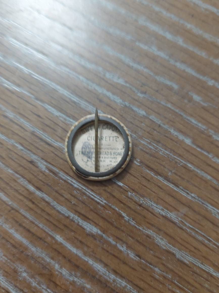 1890s whitehead and Hoag, celluloid pinback , collectible advertising token Turkey, newark NJ antique pin