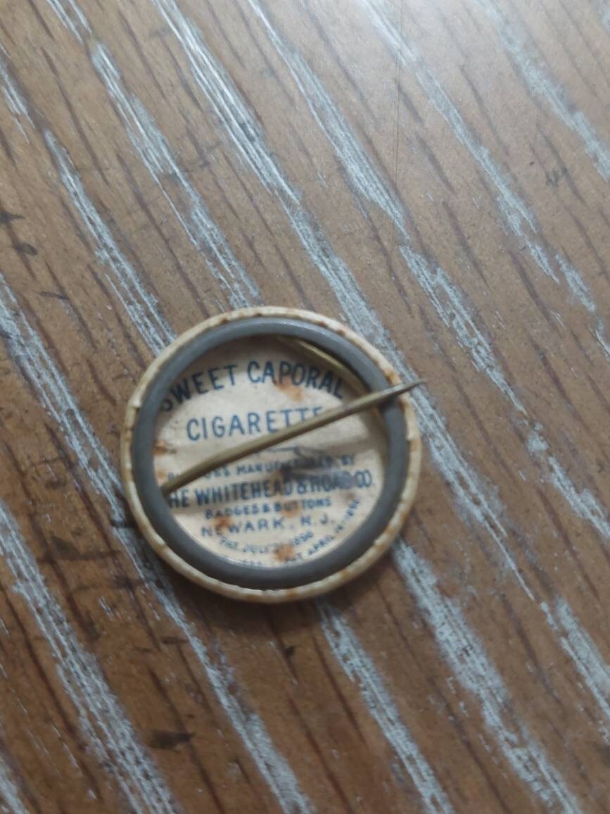 1890s sweet caporal cigarette token, whitehead and Hoag pinback nation of victoria