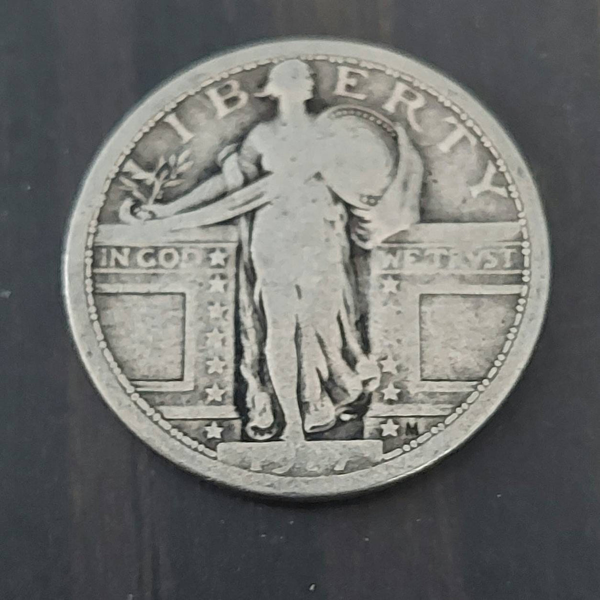1917 standing liberty quarter,  desirable type 1 very good coin