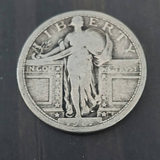 1917 standing liberty quarter,  desirable type 1 very good coin
