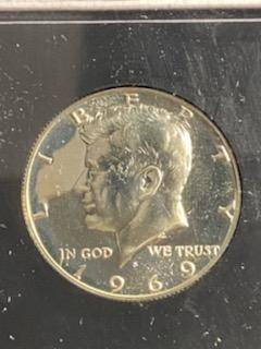 1969s Kennedy 40 percent silver half dollar, silver proof coin grades proof66 light cameo