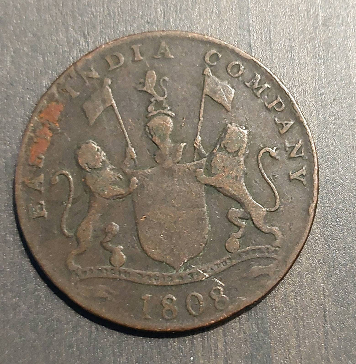 East india company, later straights settlement 20 cash 1808 coin copper