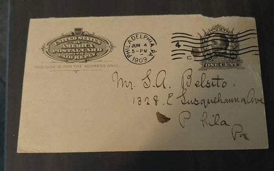 1909 hand addressed and stamped antique postcard, Philadelphia Pennsylvania history-  Philadelphia swimming club