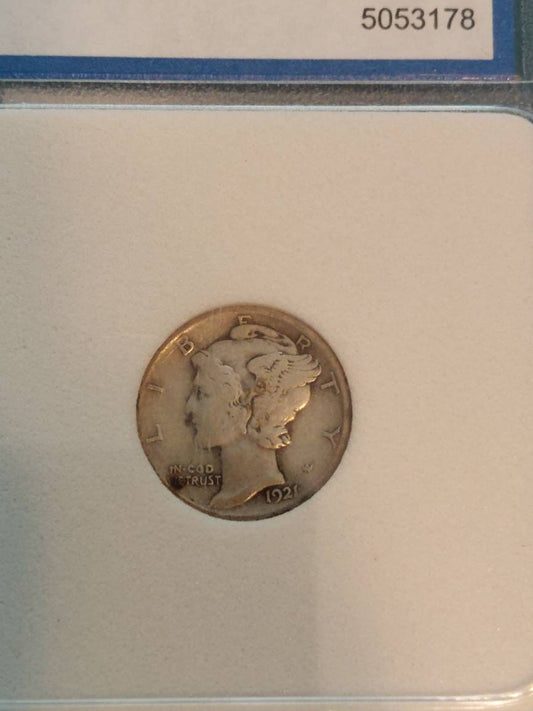 1921 mercury dime, key date rare silver dime, graded fine12 by IGS. Tough to find coin!! Us coin collecting, free shipping