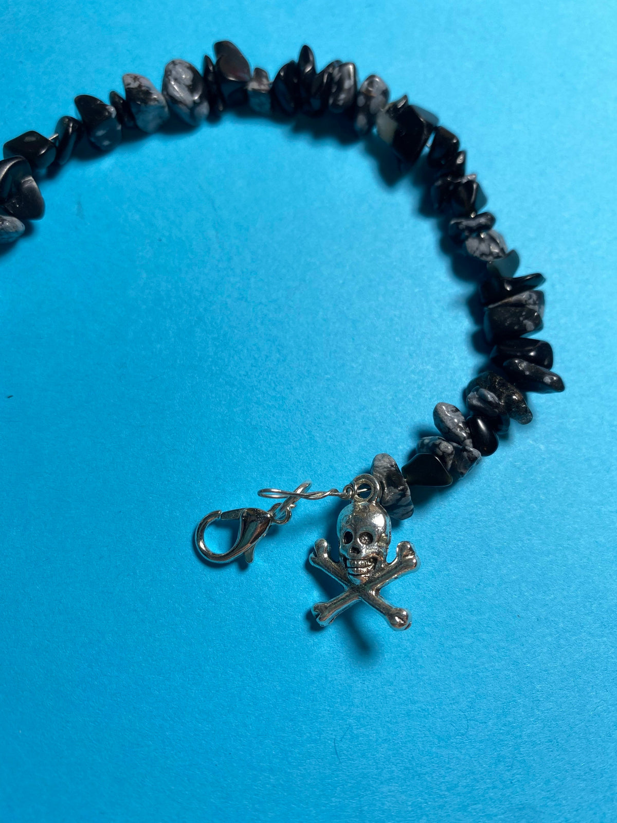 Black crystal skull bracelet, handmade, artisan women's jewelry, unique chic