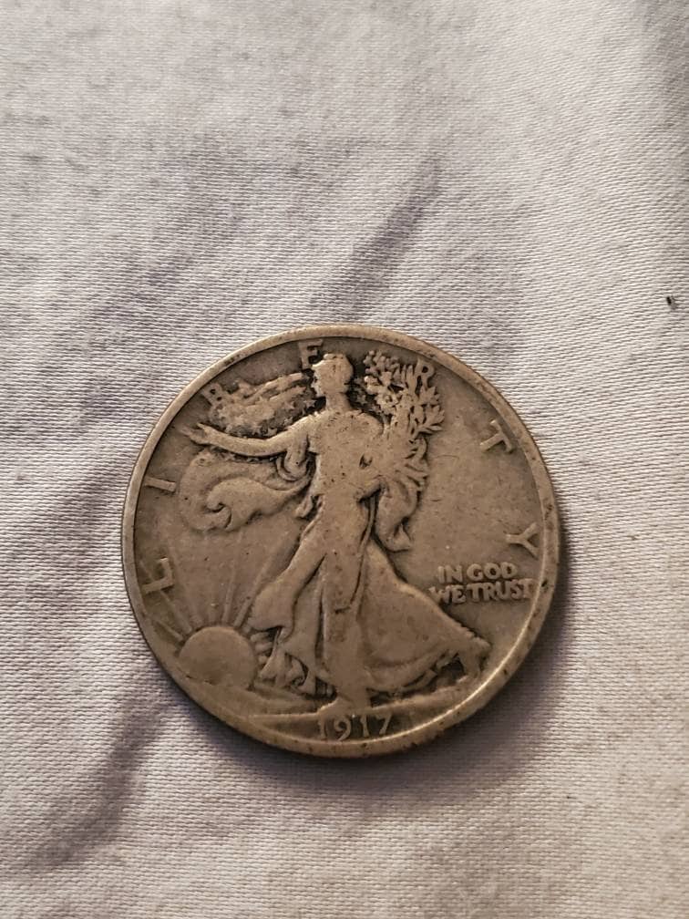 1917 second year walking liberty half dollar very good to fine plus silver coin,  us coins