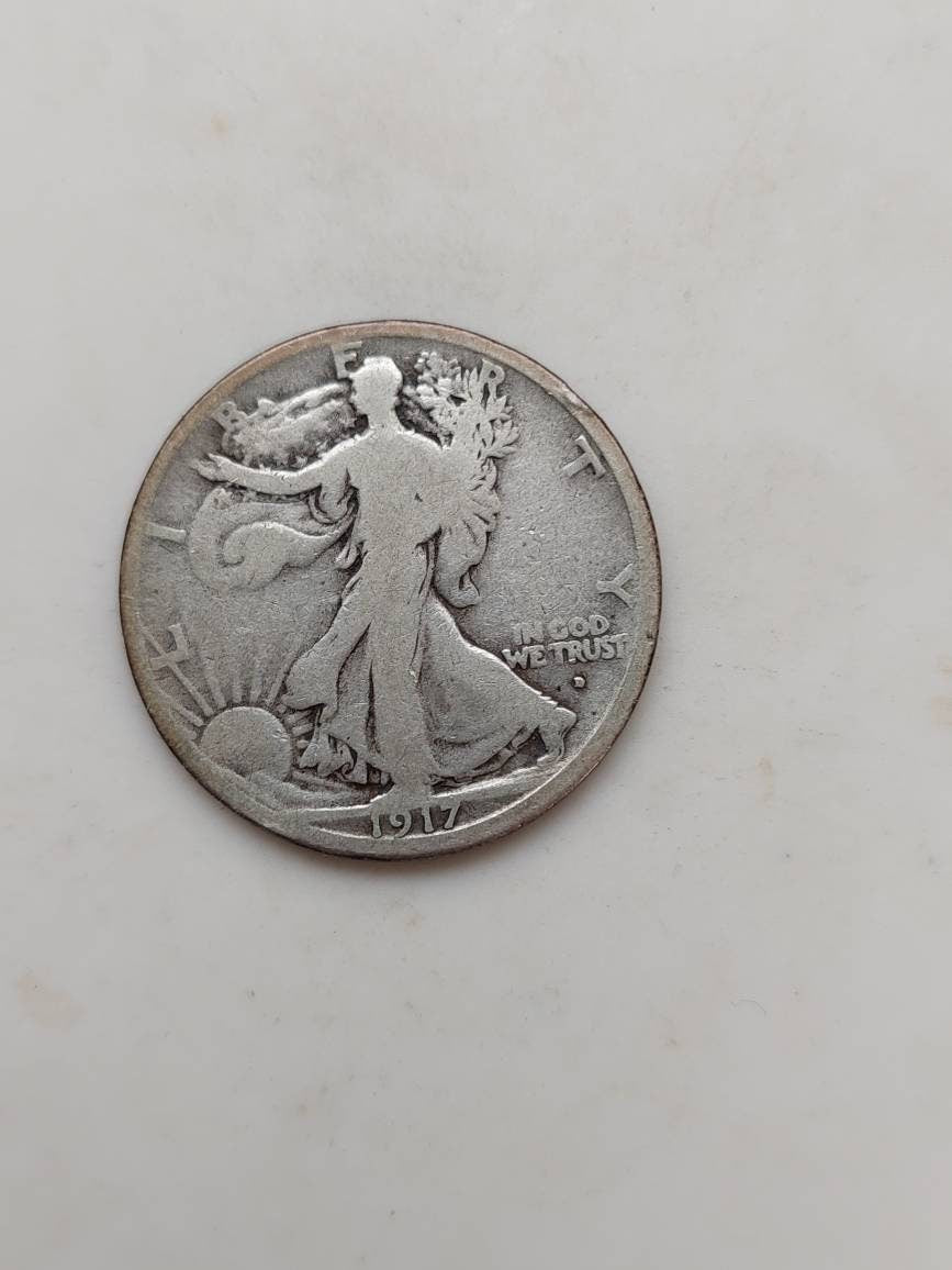 1917d walking liberty silver half dollar, semi key date very good coin 90 percent silver. Ships free!, us coin
