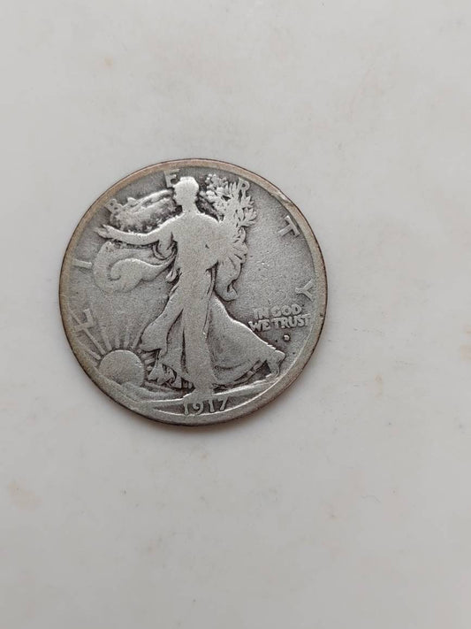 1917d walking liberty silver half dollar, semi key date very good coin 90 percent silver. Ships free!, us coin