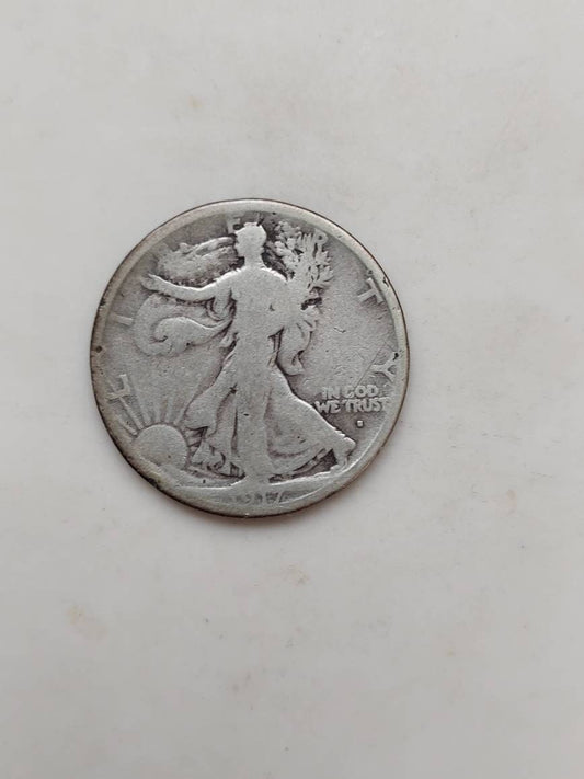 1917s obverse walking liberty silver half dollar coin, semi key date san Francisco mint 50 cent piece