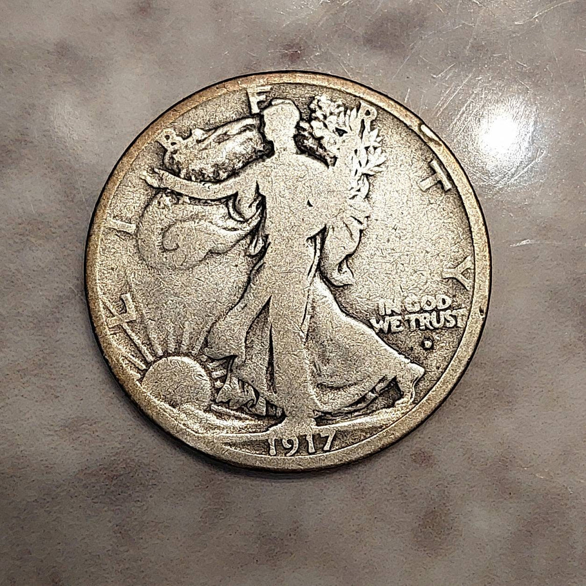 1917d walking liberty silver half dollar, semi key date very good coin 90 percent silver. Ships free!, us coin