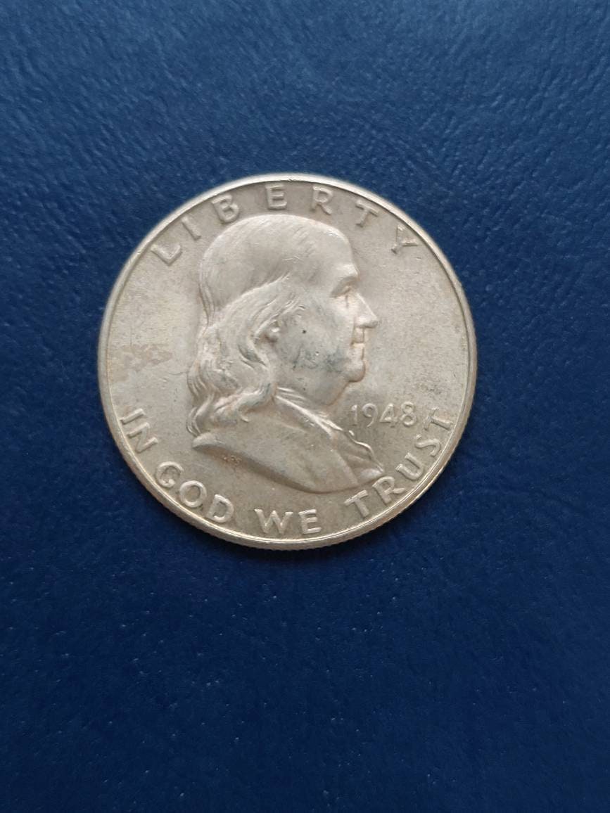 1948d Ben Franklin half dollar, better date 90 percent silver coin,  us coin collecting