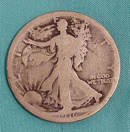 1916 walking liberty silver half dollar semi key date ships free, us coin collecting
