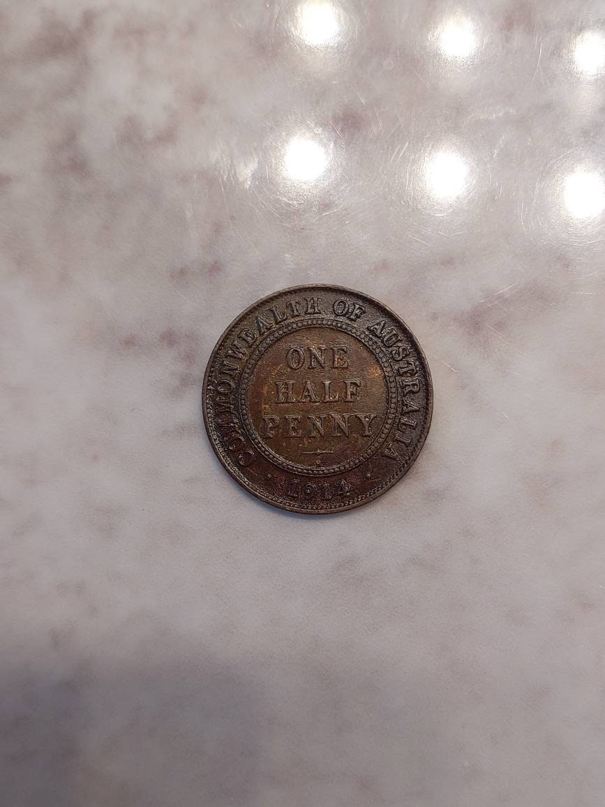 1914 Australia half penny, rare date, very fine plus condition world coin collecting