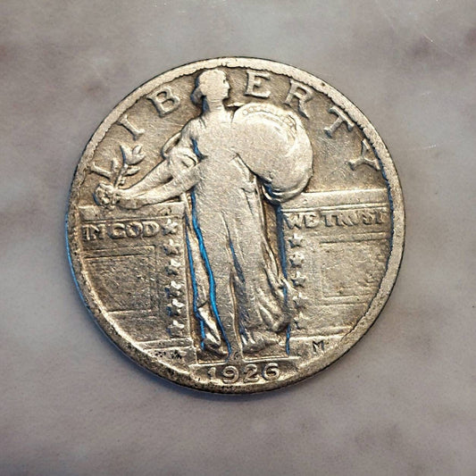 1926 standing liberty quarter, strong fine/very fine detailed coin. 90 percent silver