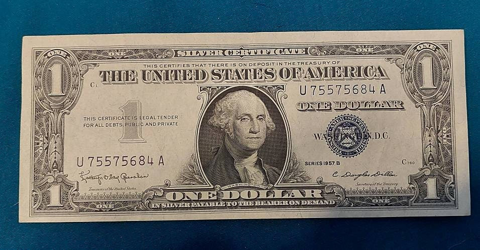 1957 choice high grade one dollar silver certificate Washington currency crisp