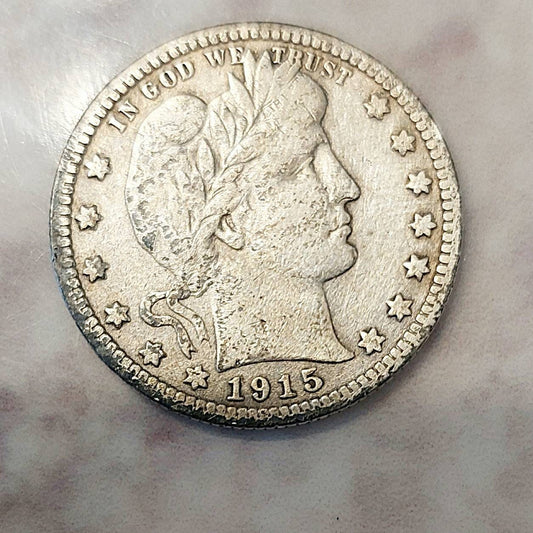 1915p barber silver quarter,  choice very fine, full liberty better condition