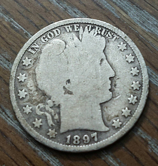 1897p barber silver half dollar, a good coin, better date 1897 50 cent piece