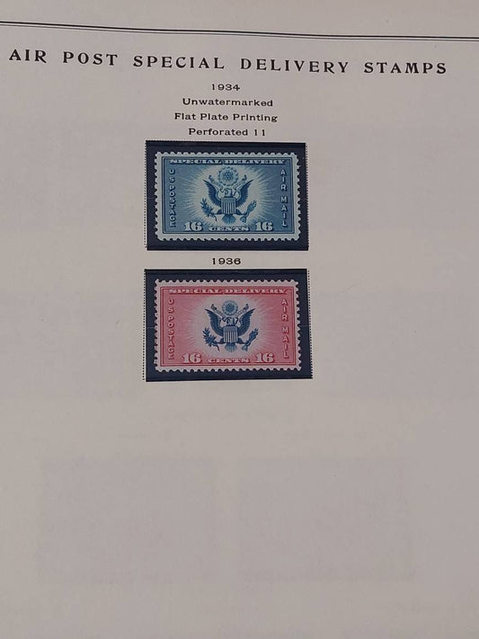 1934 special delivery 16 cent stamp, mint unhinged and 1936 unhinged mint 16 cent us stamps, excellent condition gifts for him