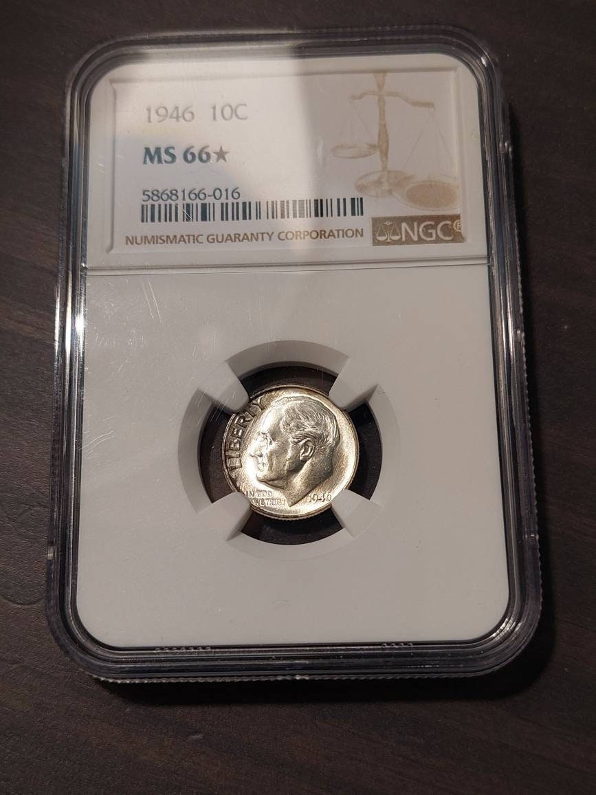 1946p silver Roosevelt dime, ngc graded mss66 star. Only one percent of graded ngc stars get stars. Rare!! Ships free