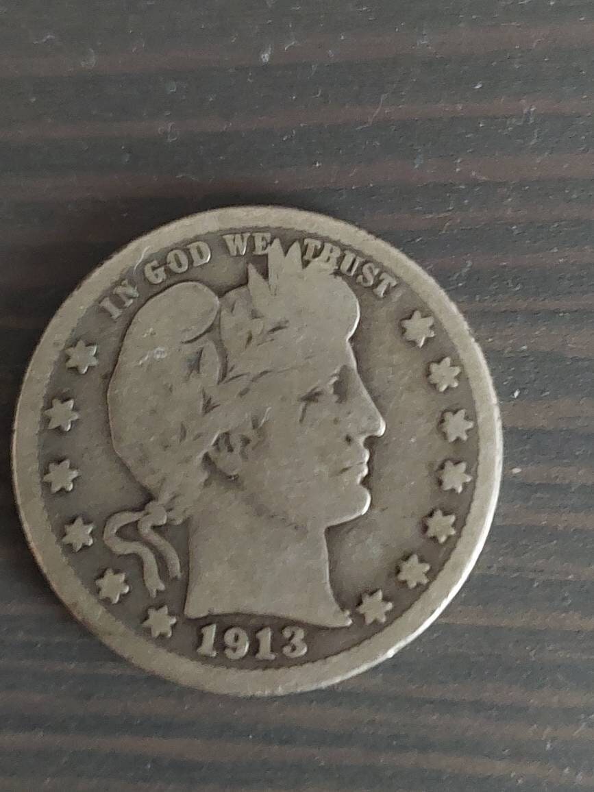 1913d barber silver quarter,  very good condition,  us coins