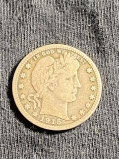 1915d barber silver quarter, antique higher grade us coin  very fine