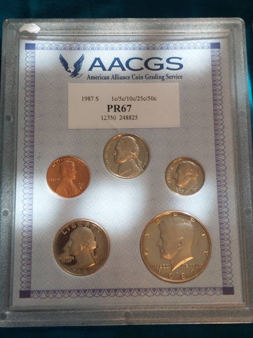 Graded proof set collection, us coins 1971s and 1987s, double coin set, proof 67 graded sets