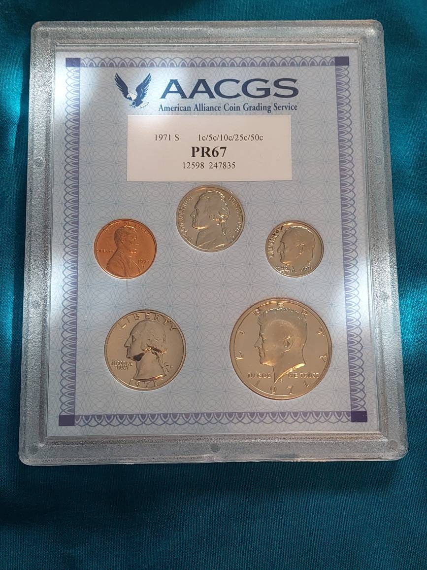 Graded proof set collection, us coins 1971s and 1987s, double coin set, proof 67 graded sets