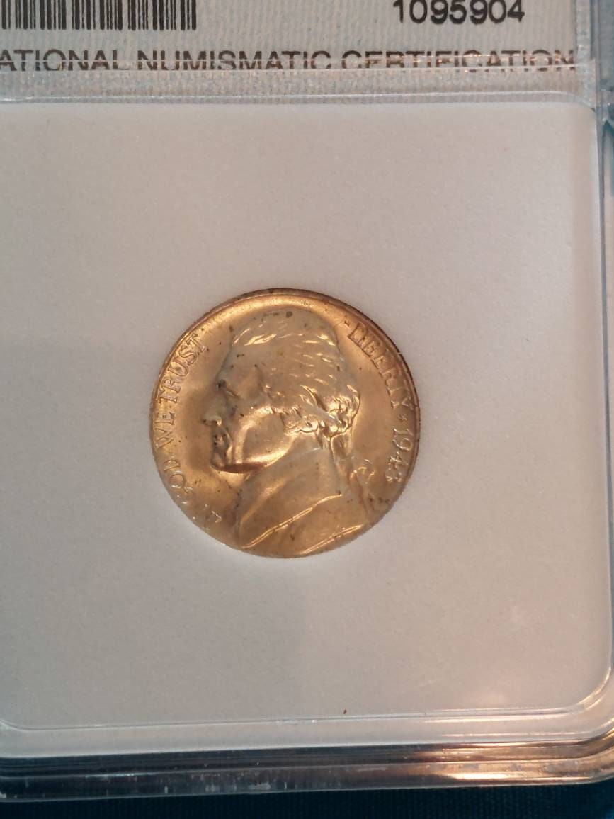 1943s silver Jefferson nickel, war nickel date, uncirculated unique coin, graded ms67