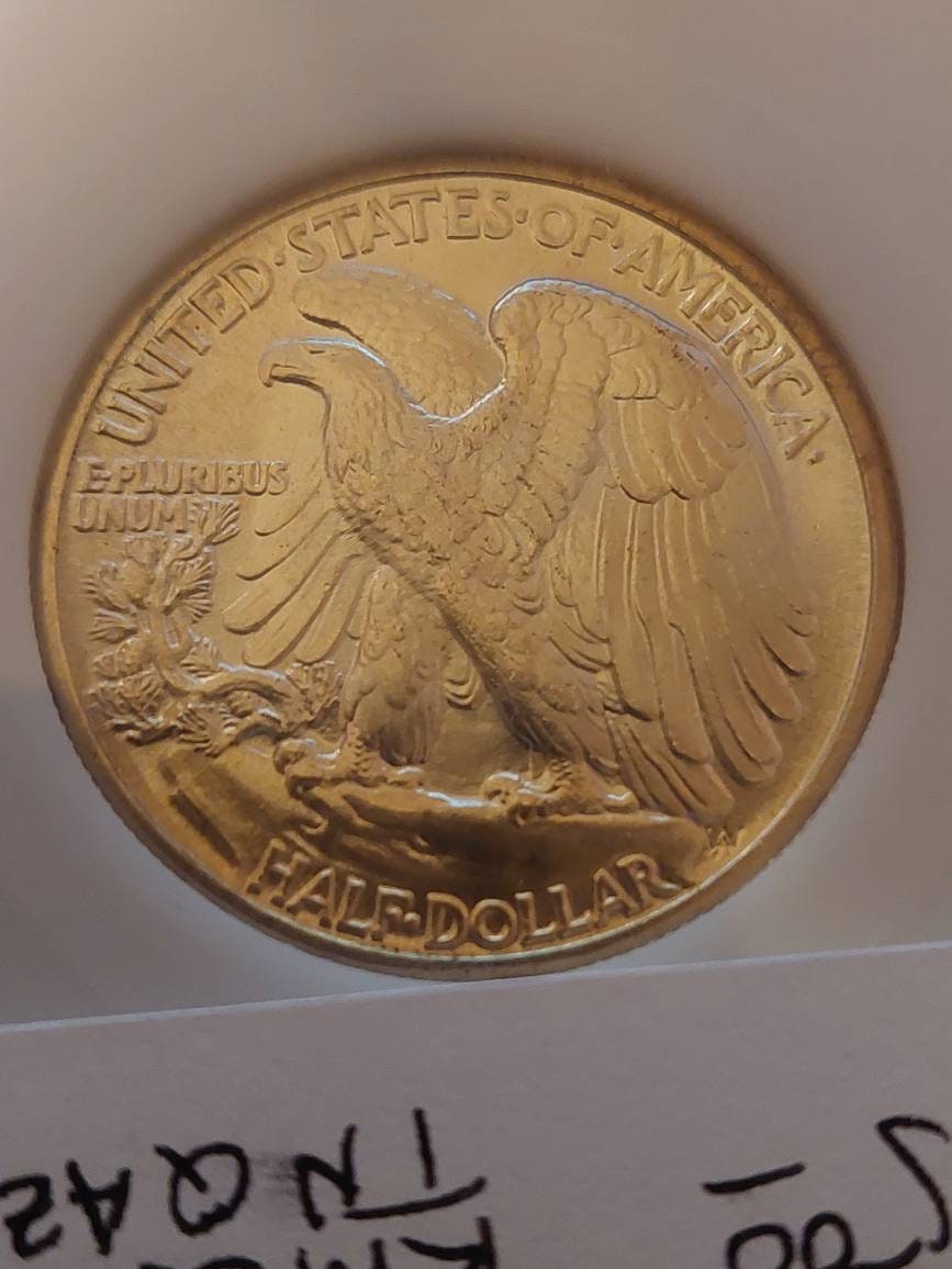 1941 walking liberty silver half dollar coin, graded ms64 golden toned near gem example, us coin collecting